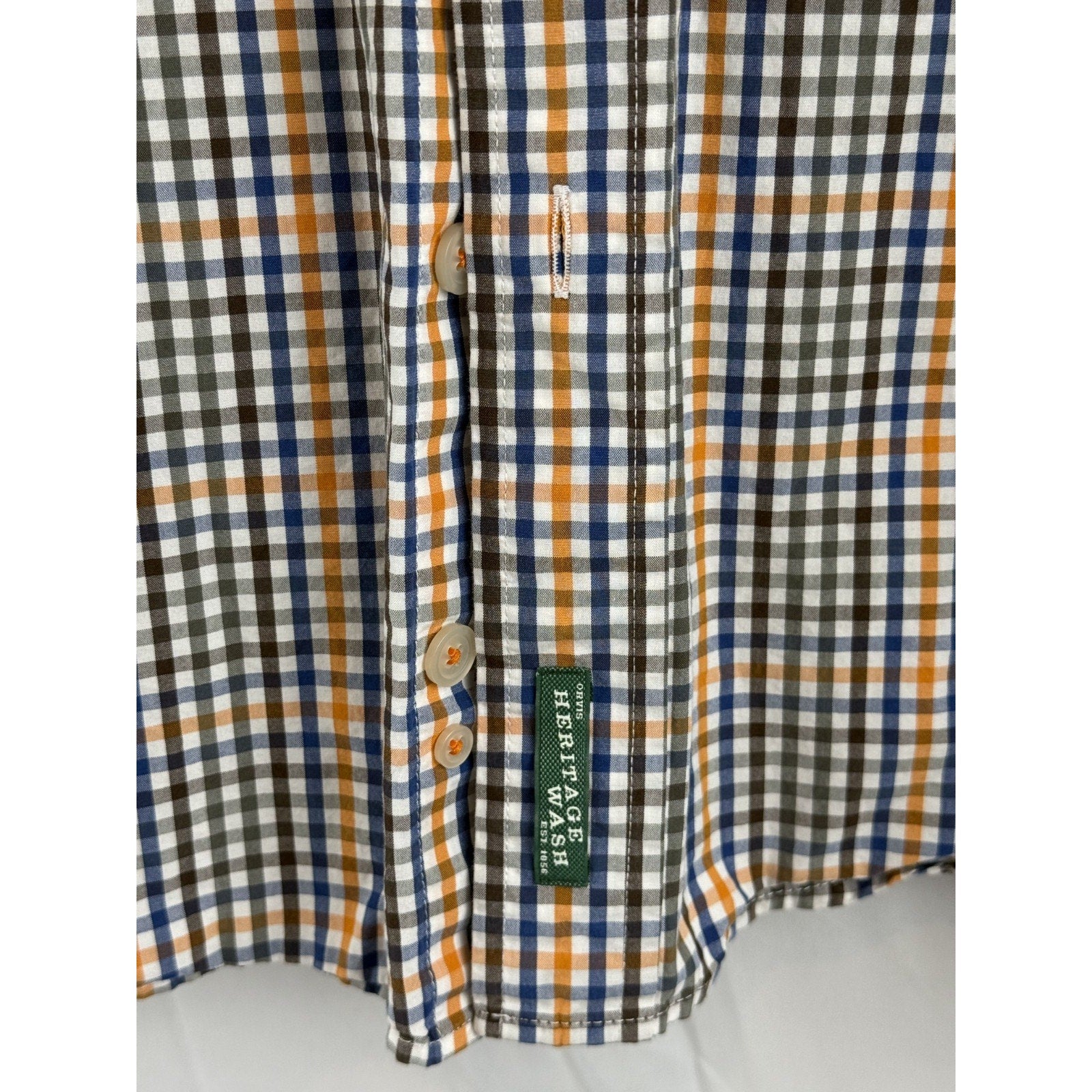 Mens Orvis Blue/Orange/White Plaid Button Shirt Size L