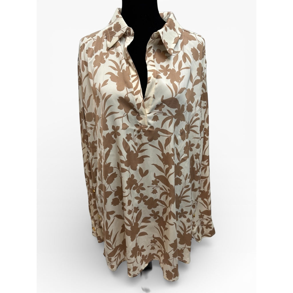 Cupio Womens XL Floral Beige Ivory Shirt Dress