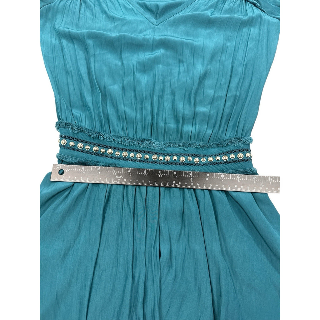 Ramy Brook Studded Mini Ruffled Dress Blue Green Teal Size S