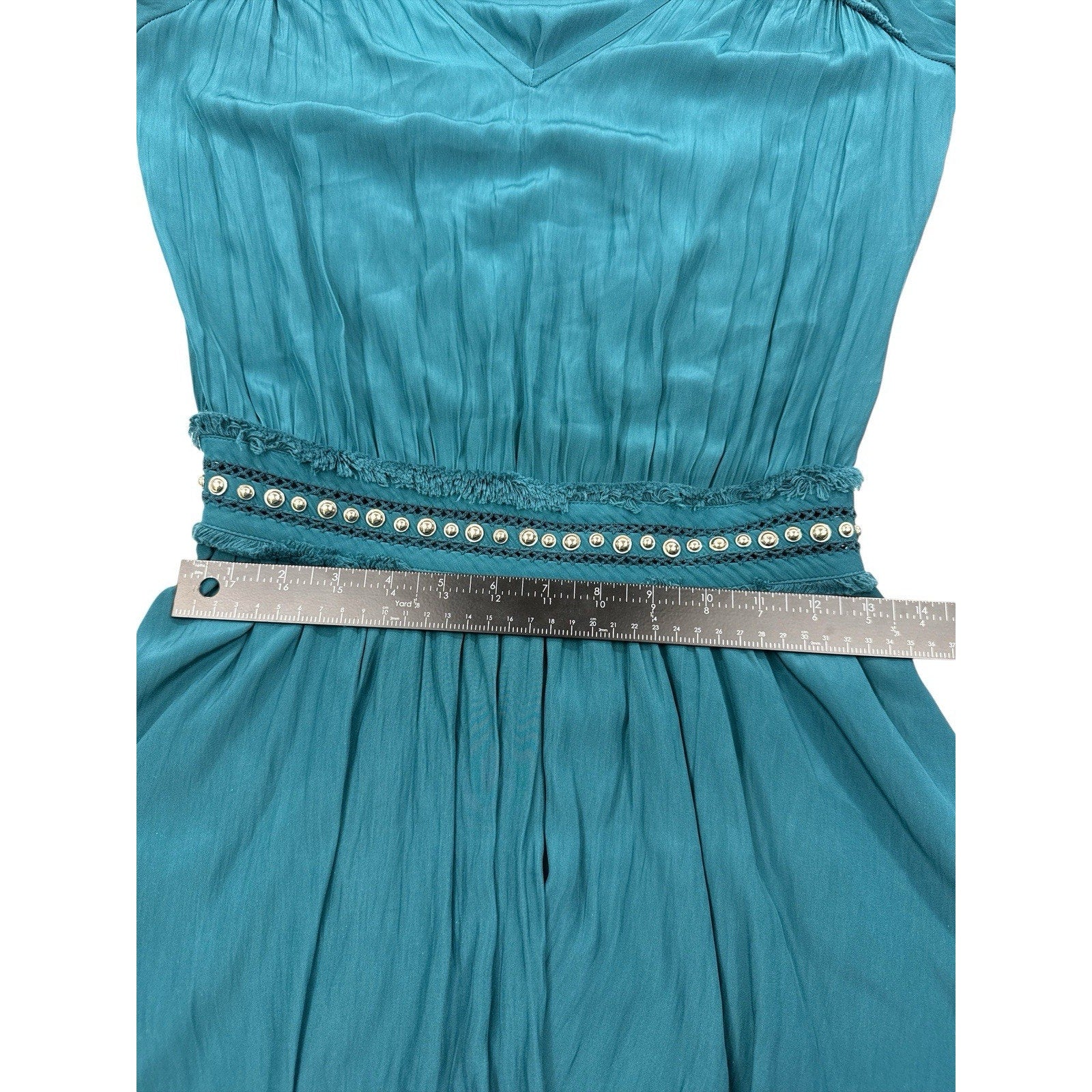 Ramy Brook Studded Mini Ruffled Dress Blue Green Teal Size S