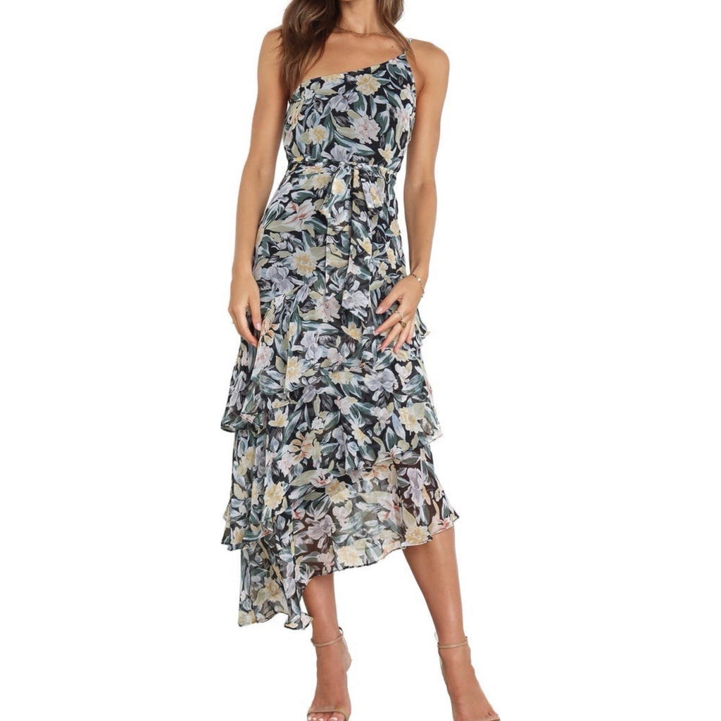 Petal and Pup Amren Floral One-Shoulder Tiered Asymmetric Dress Size 12