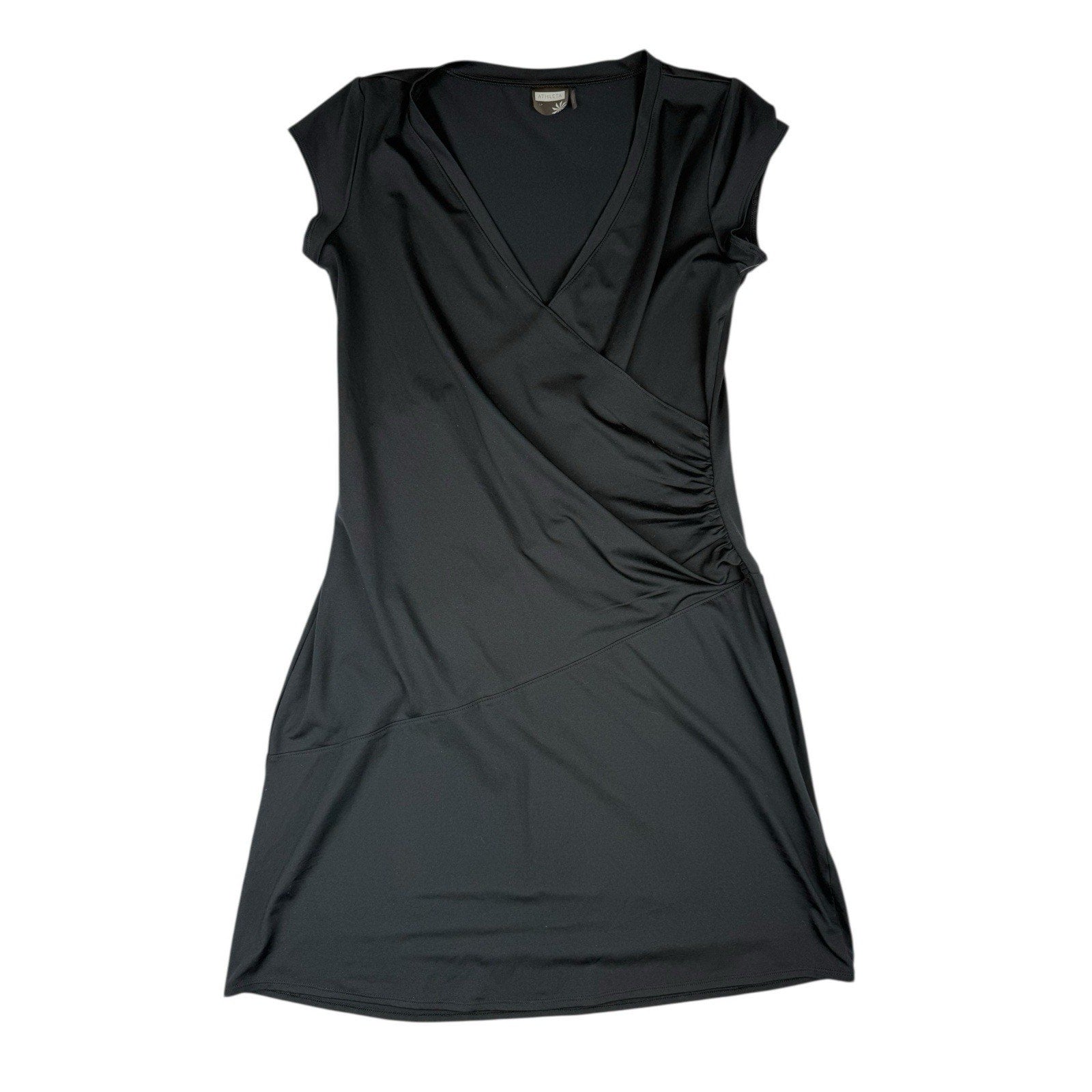 Athleta Nectar Faux Wrap Black Knee Length Dress Women's Size LP