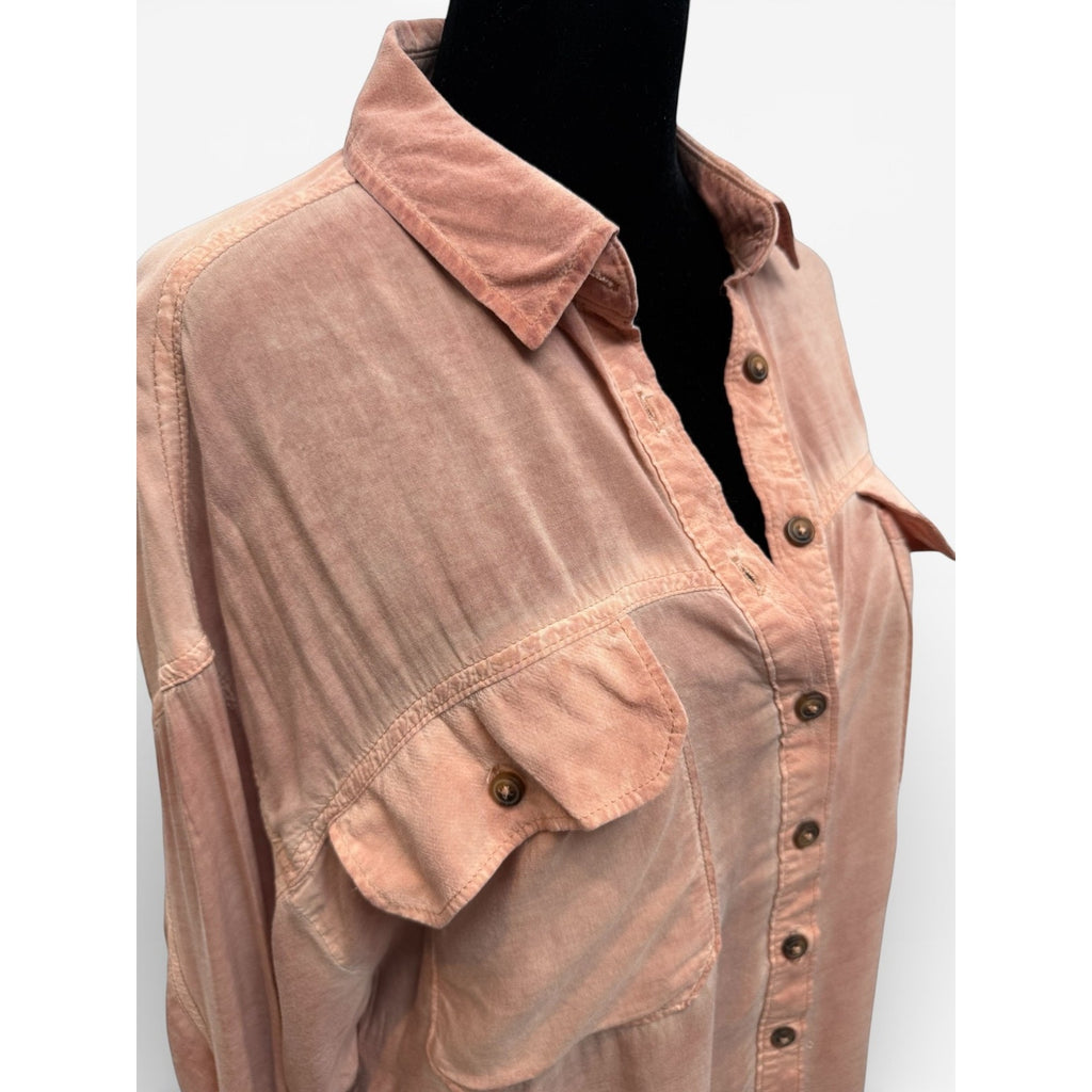 Pilcro Anthropologie Women Shirt XS Dusty Pink Button Down Oversized Relaxed