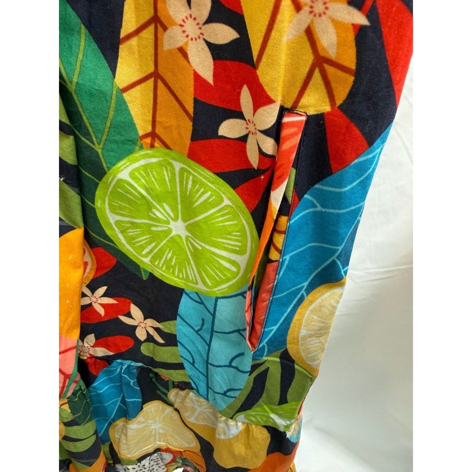 Maude Vivante 100% Cotton Tropical Fruit Print Tiered Shirt Dress