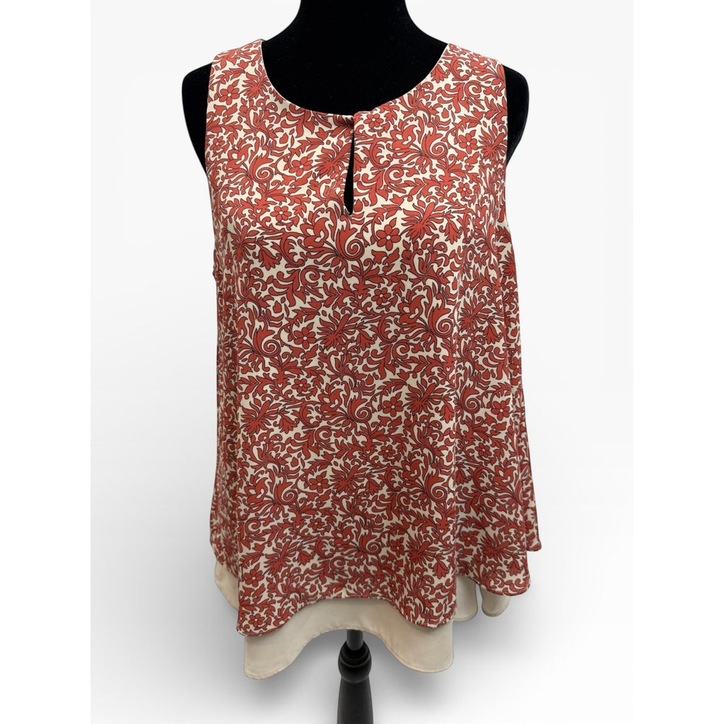 Ann Taylor Outlet Womens S Blouse Layered Sleeveless Coral Ivory Floral