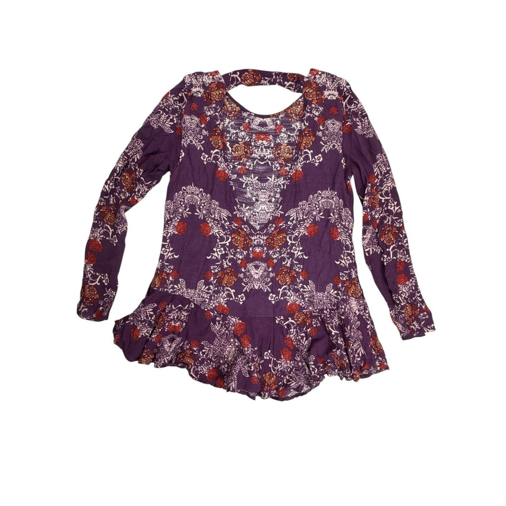 Free People Smooth Talker Floral Plumberry Combo Tunic Mini Dress M