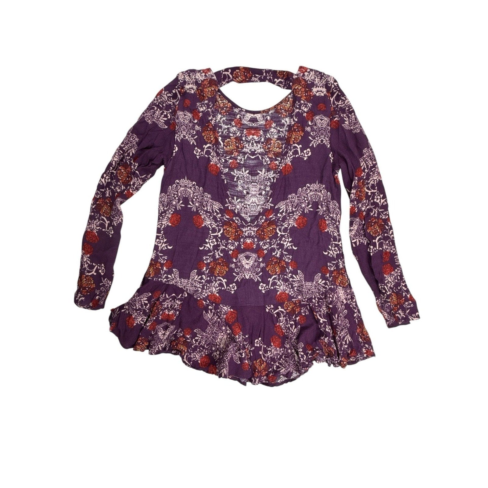 Free People Smooth Talker Floral Plumberry Combo Tunic Mini Dress M