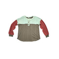 7th Ray Bohemian Colorblock Henley Cable Knit Multi-Texture Long Sleeve Top