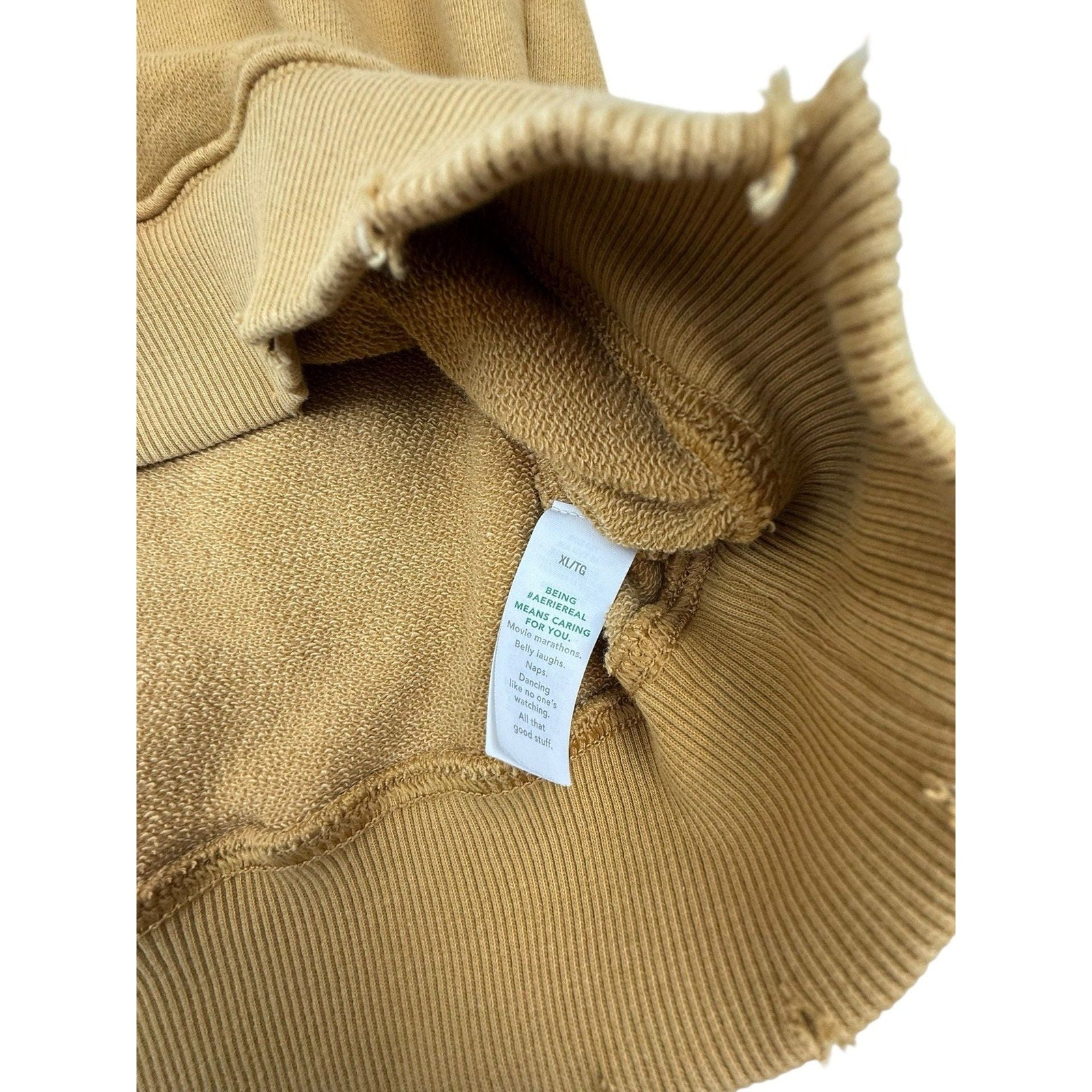 Aerie Mustard Yellow Lace-Up V-Neck Oversized Distressed Sweatshirt Size XL