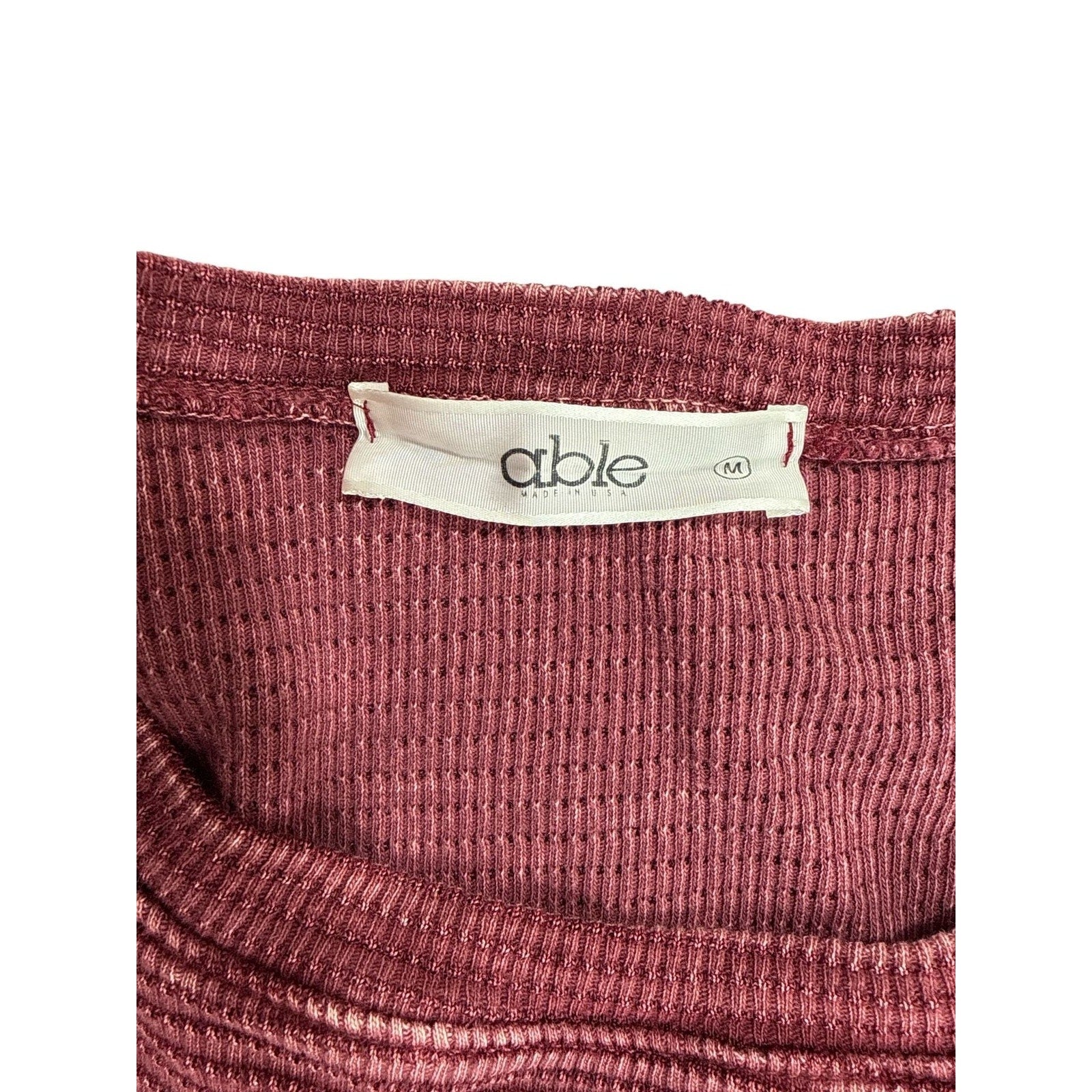 Able Boho Burgundy Waffle Knit Thermal Long Sleeve Dress with Crochet Lace Trim