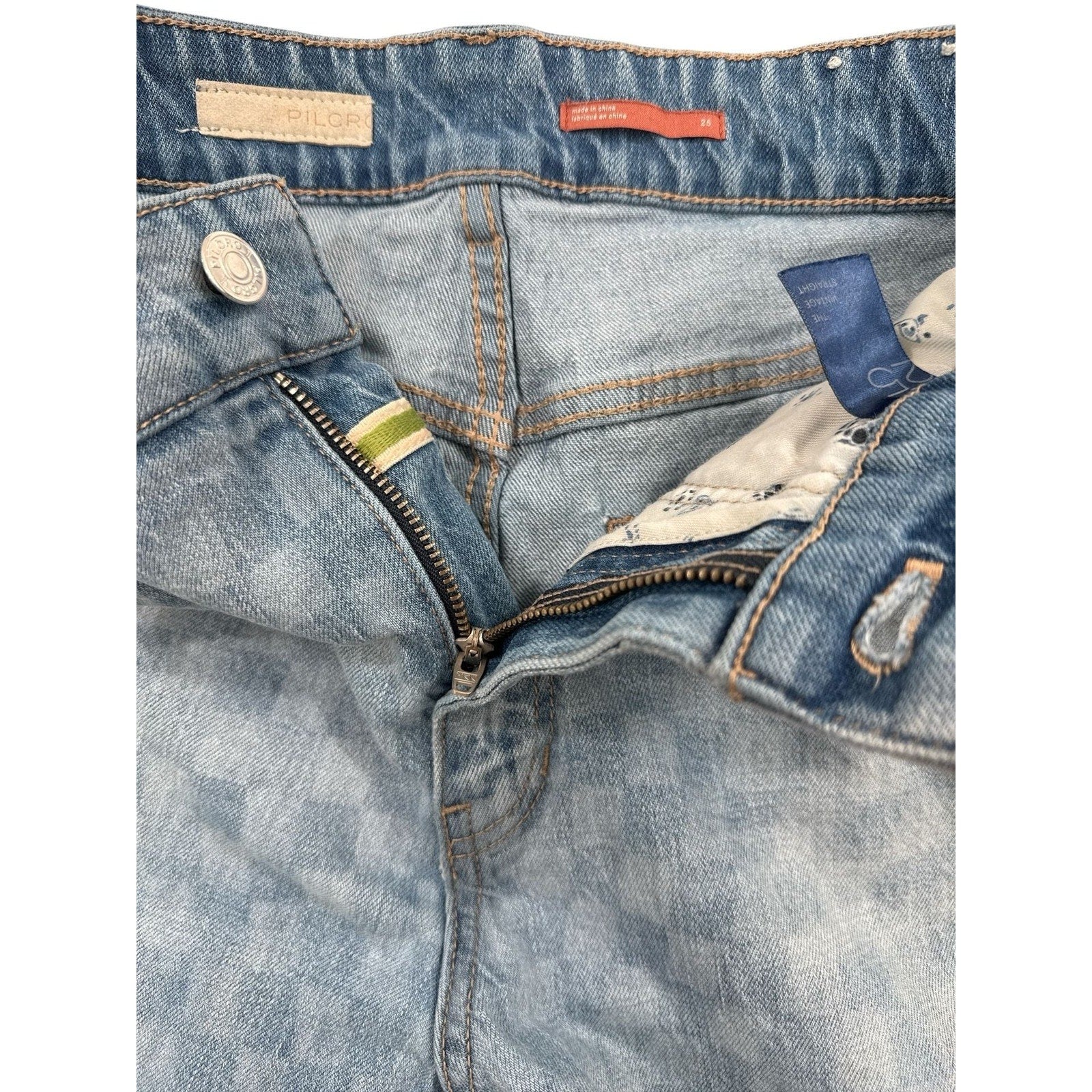 Pilcro The Vintage Straight Checkered Distressed Raw Hem Jeans size 25