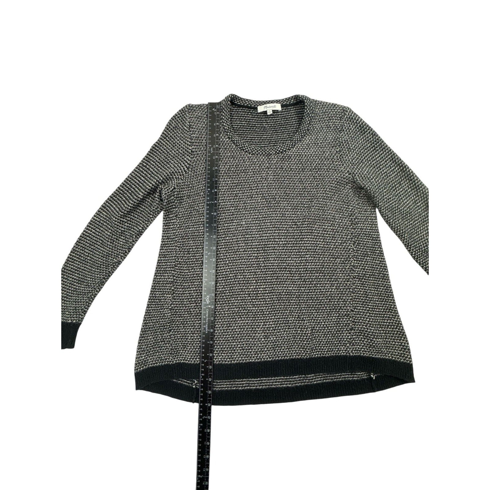 Madewell Riverside Textured Pullover Sweater in Dotweave Black White Small