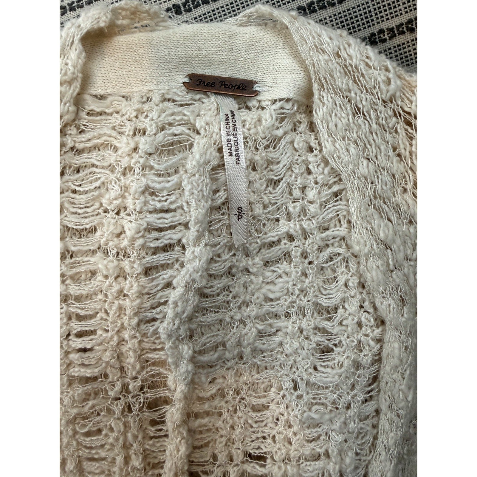 Free People Cream Ivory Knit Crochet Cardigan Size Small