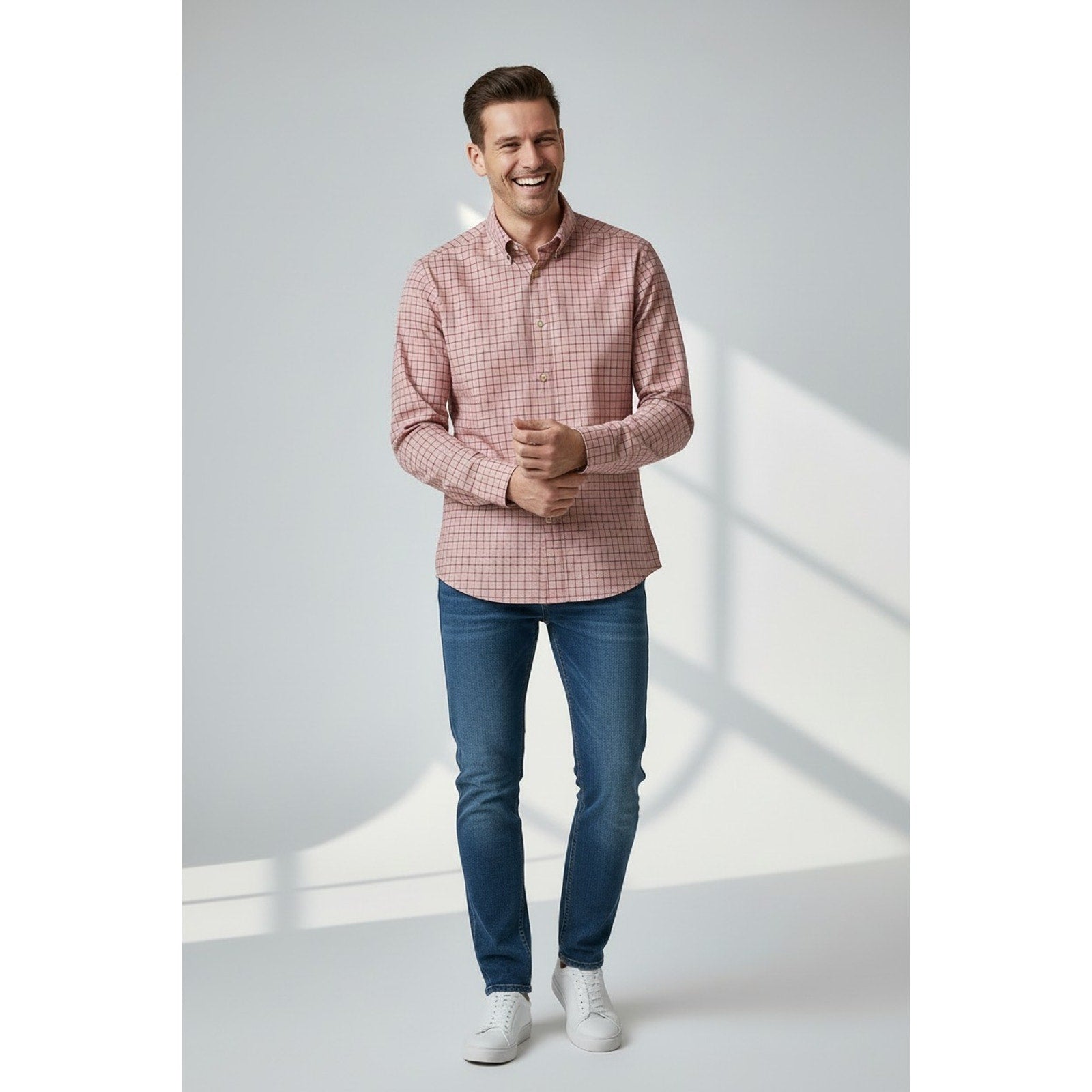 UNTUCKit Mens Designer Long Sleeve Pink Checkered Casual Shirt Size S