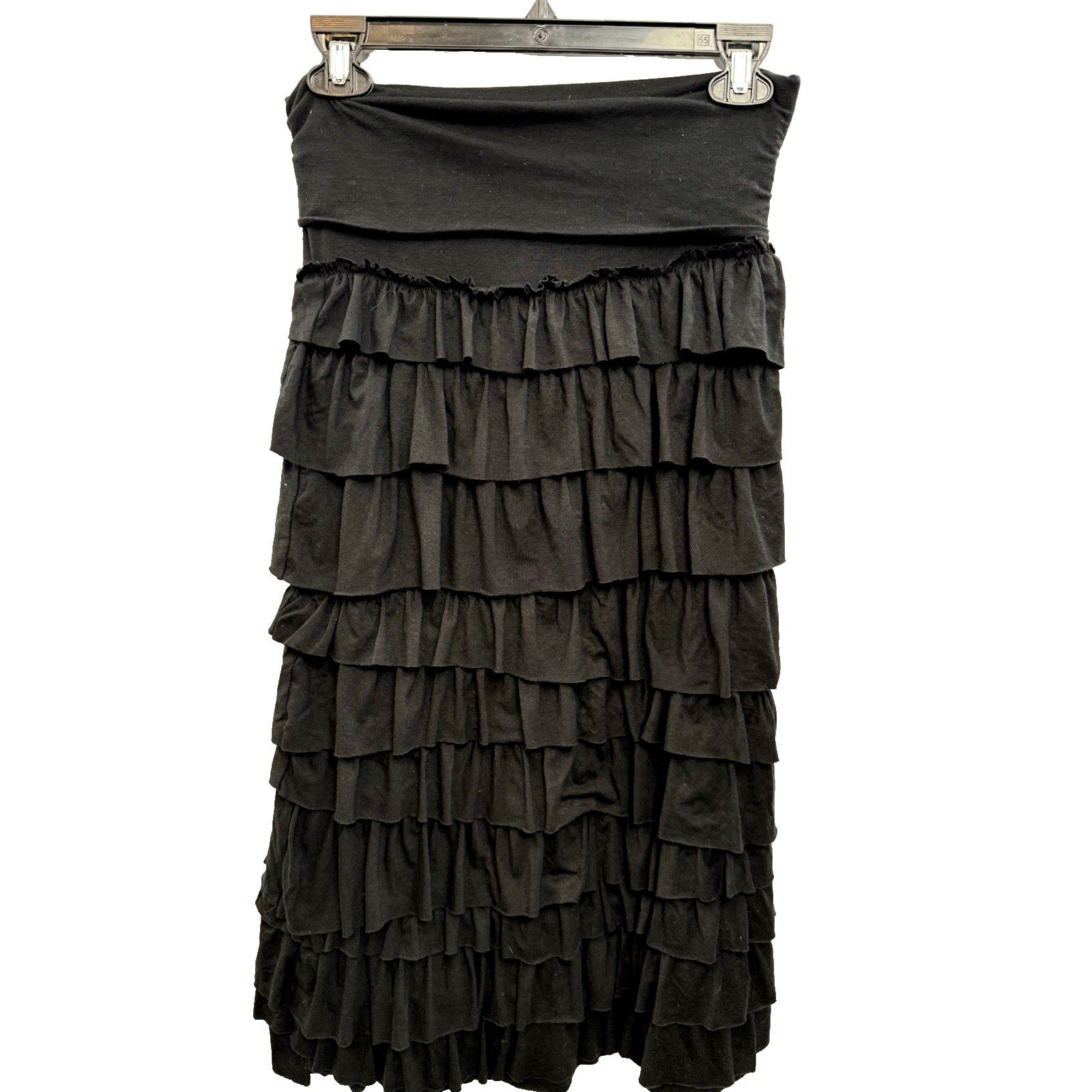 Lapis Women's L Stretch Layered Ruffle Black Maxi Skirt S