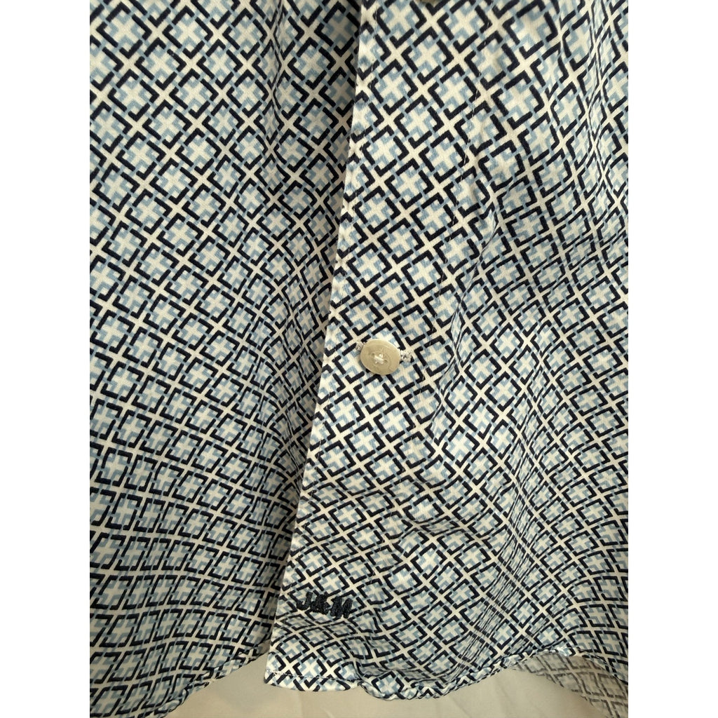 Johnston & Murphy Men Long Sleeve Tailored Fit Blue Geometric Shirt Size M