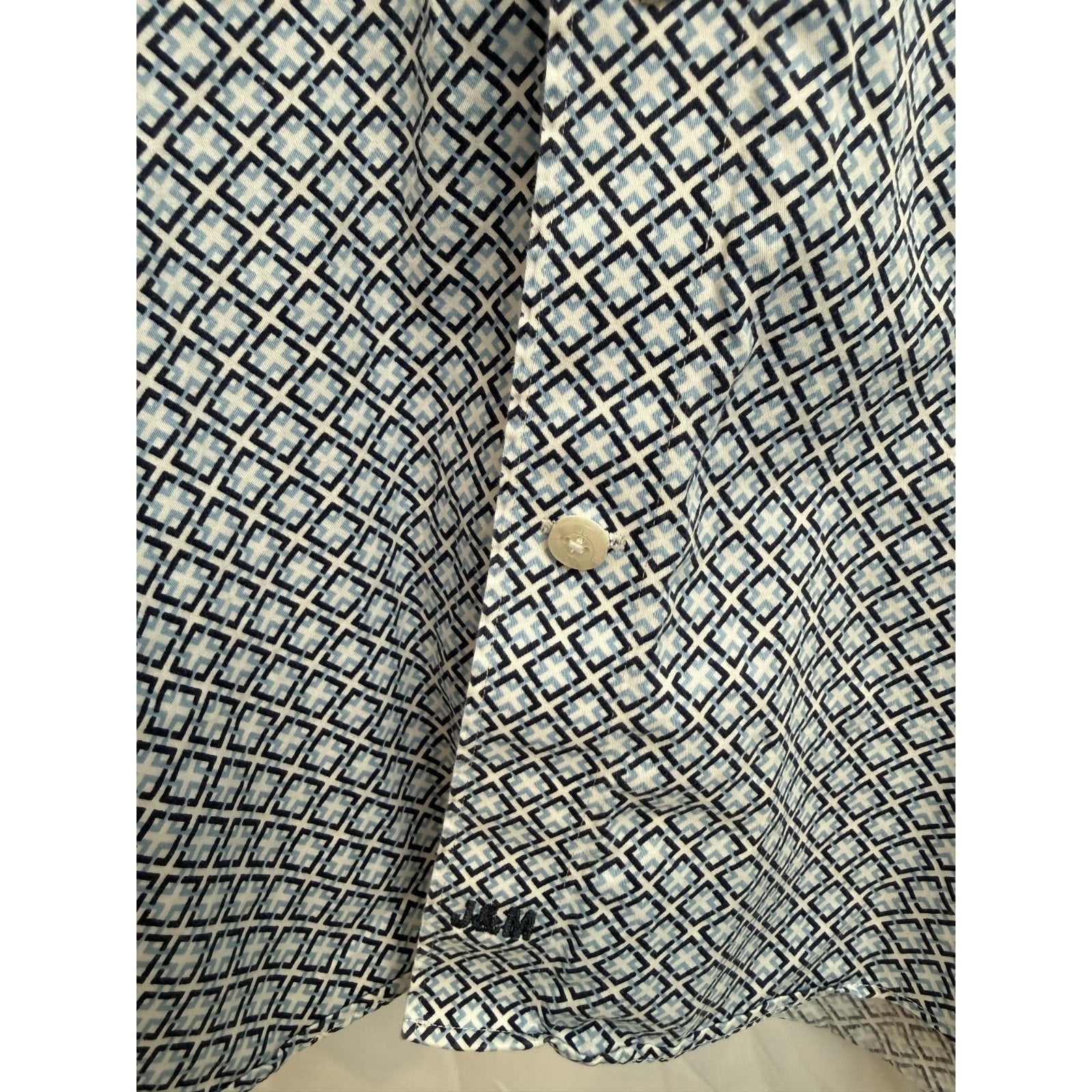 Johnston & Murphy Men Long Sleeve Tailored Fit Blue Geometric Shirt Size M