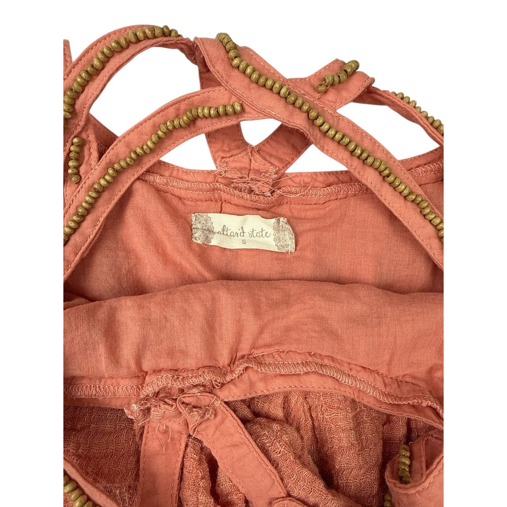 Altar'd State Flowy Beaded Boho Halter Tank Top in Rose