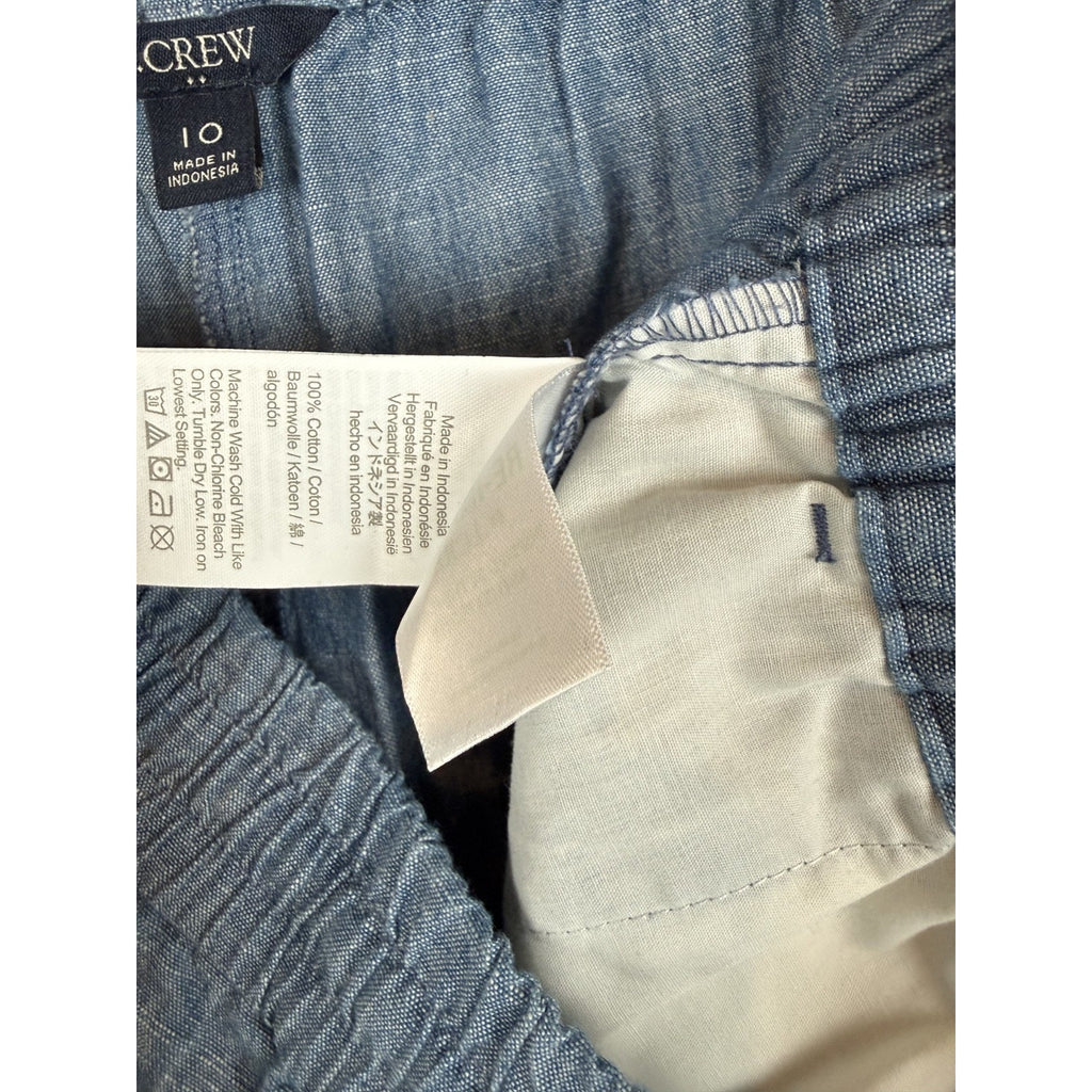 J.Crew Womens Seaside Chambray Drawstring Pants Size 10 Blue Tapered Cuffed