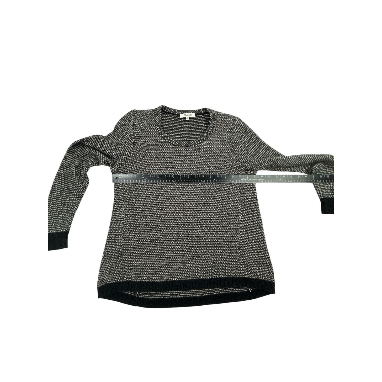 Madewell Riverside Textured Pullover Sweater in Dotweave Black White Small