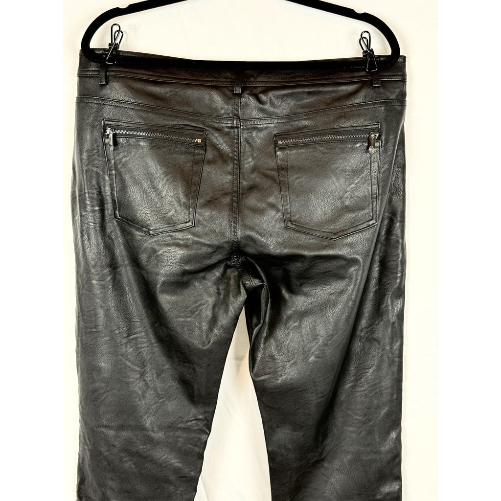 Jones New York Pants Black Faux Leather High Rise Straight Leg Size 14