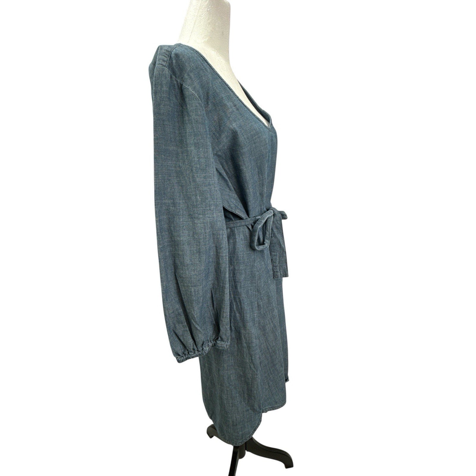 J Crew Dress Womens XL Blue Chambray Long Sleeve Belted