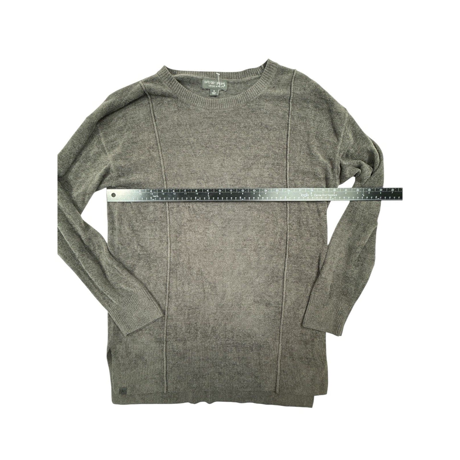 Barefoot Dreams CozyChic Ultra Lite Crewneck Ribbed Tunic Sweater Gray Size S
