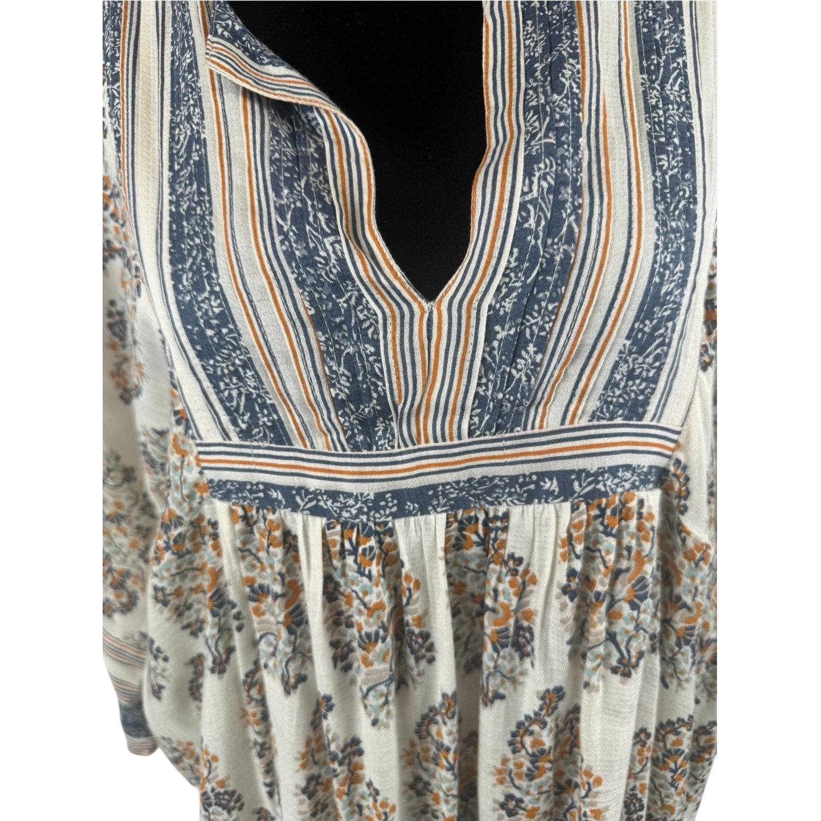 Lucky Brand Orange/Blue Floral Tunic Blouse Shirt 3/4 Sleeve Size M