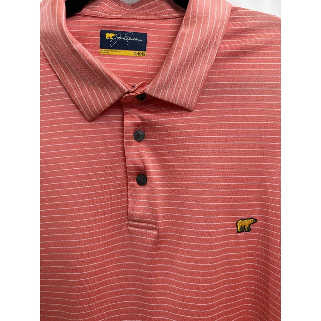 Mens Jack Nicklaus Coral Pink Striped Golf Polo Shirt Size XL