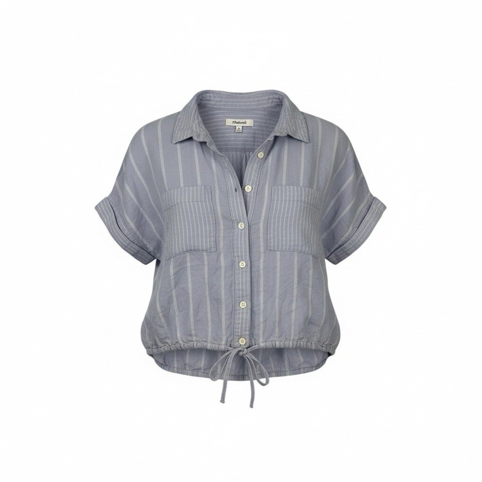 Madewell Linen-Blend Button-Up Drawstring Shirt in Stripe Distant Lavender S