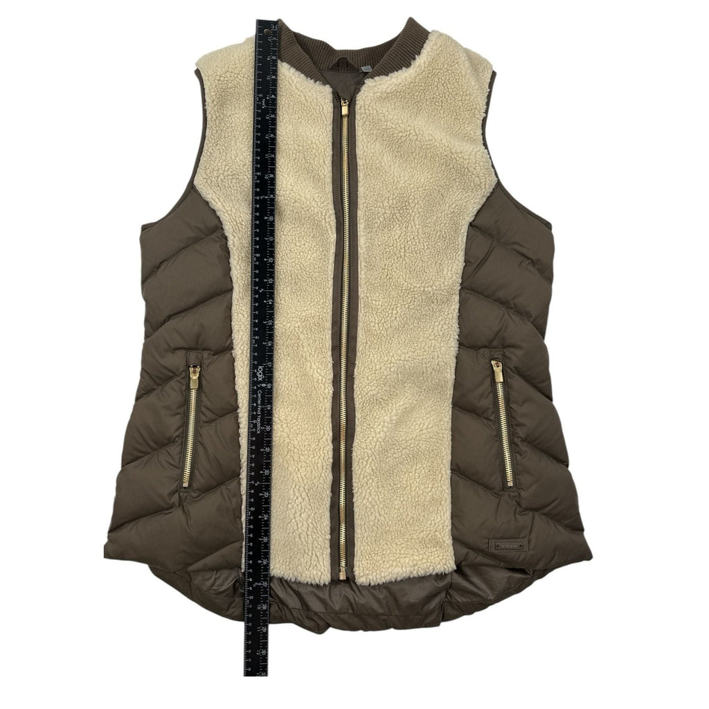 Athleta Tundra Responsible Down Sherpa Puffer Vest Brown Cream Size L
