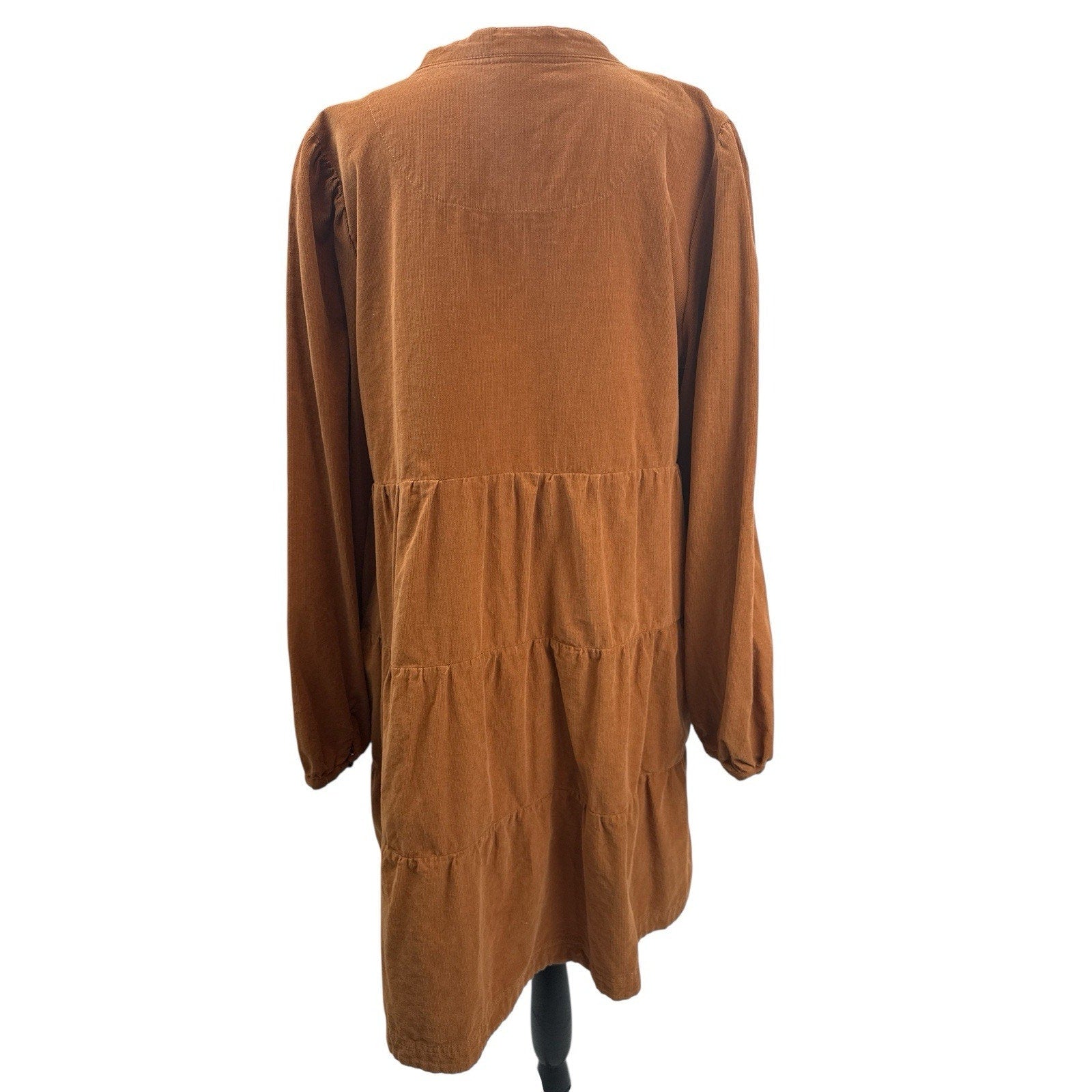 Lucky Brand Burnt Orange Brown Corduroy Long Sleeve Tiered Mini Dress Size L