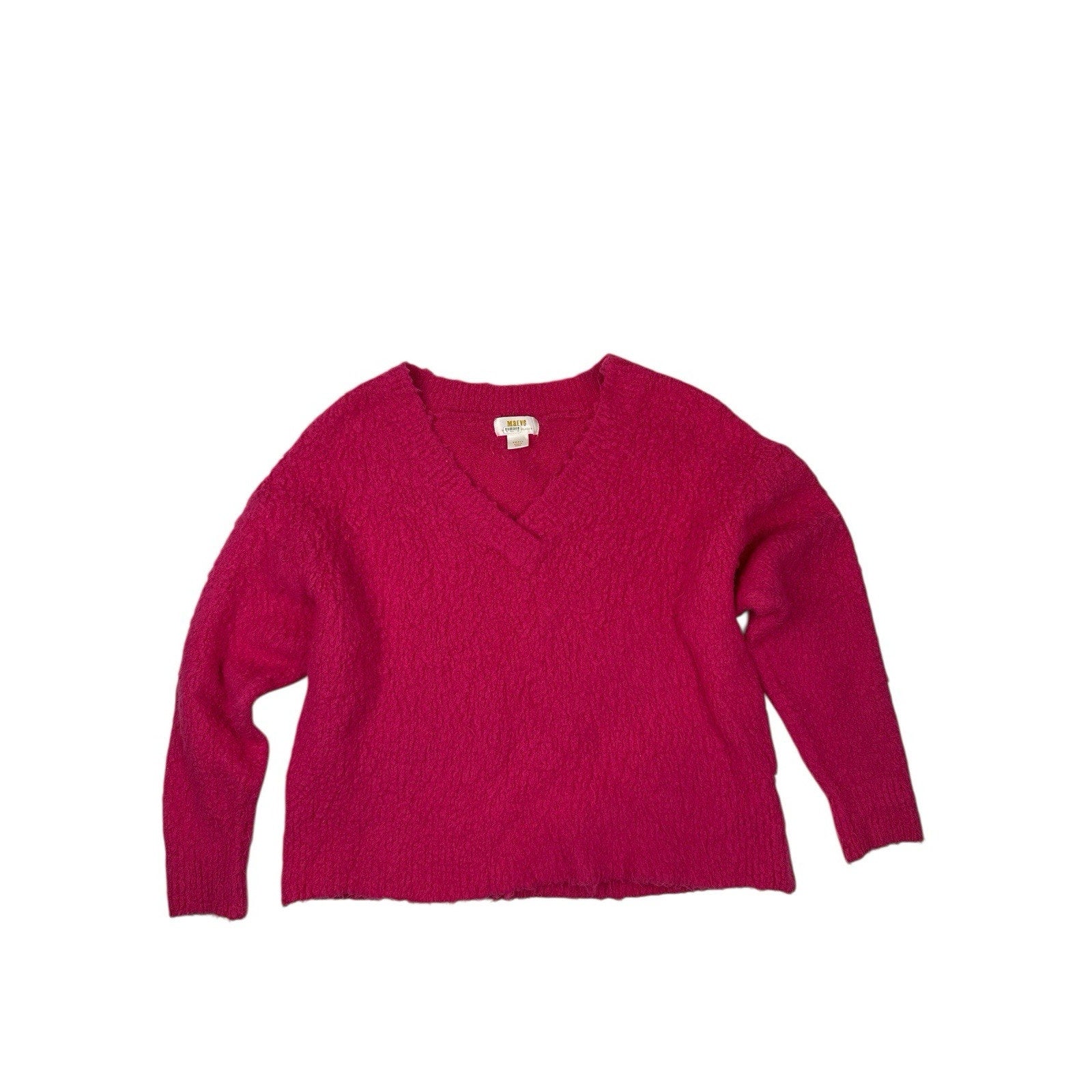 Anthropologie Maeve Womens Plush Pink Sweater Small Wool Vneck