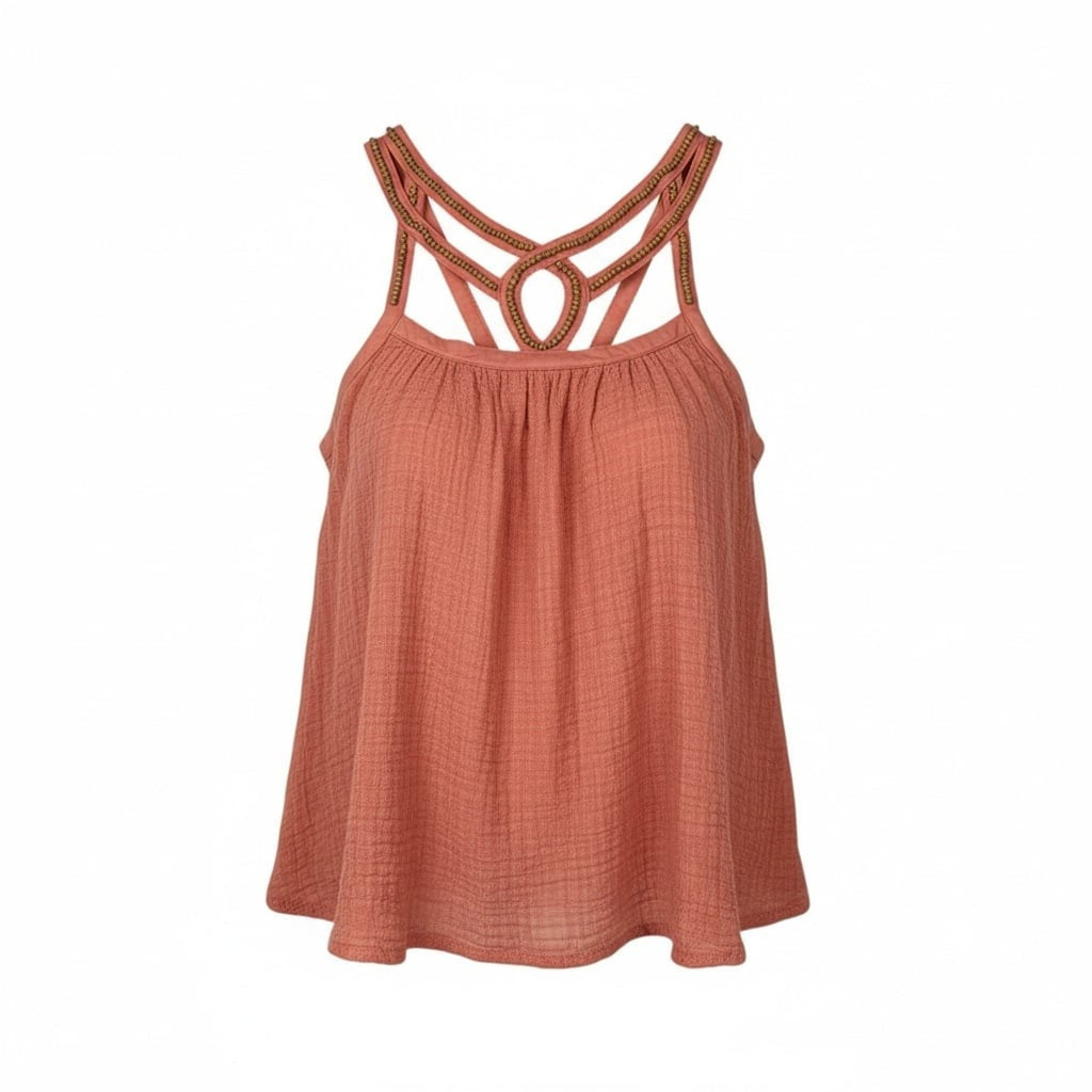 Altar'd State Flowy Beaded Boho Halter Tank Top in Rose