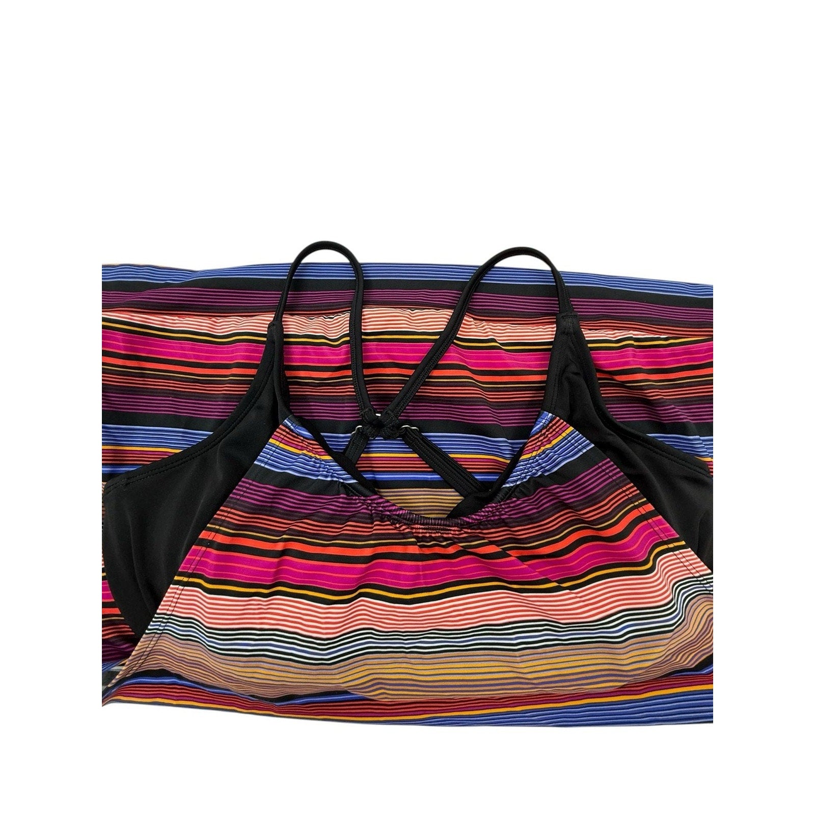 Athleta Capri Stripe Blousy Tankini Top with Built-in Underwire Bra Size 36 D/DD