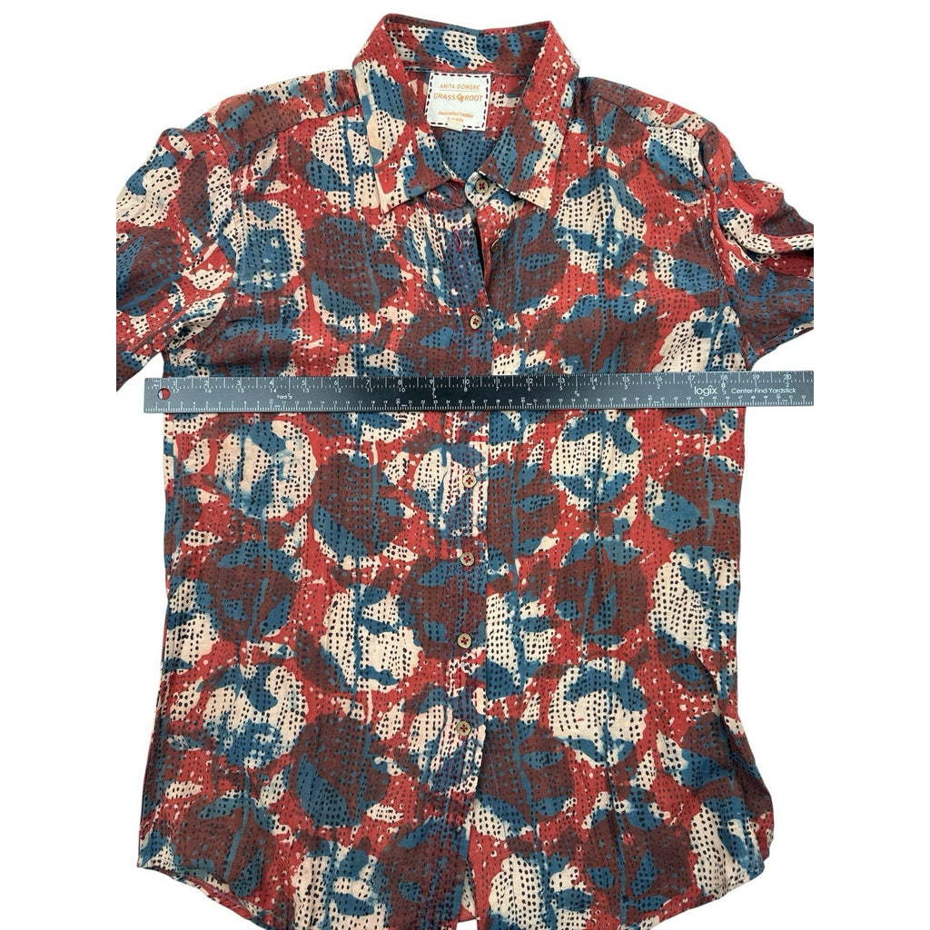 Anita Dongre Grassroot Handcrafted Floral Abstract Button Down Shirt Size S