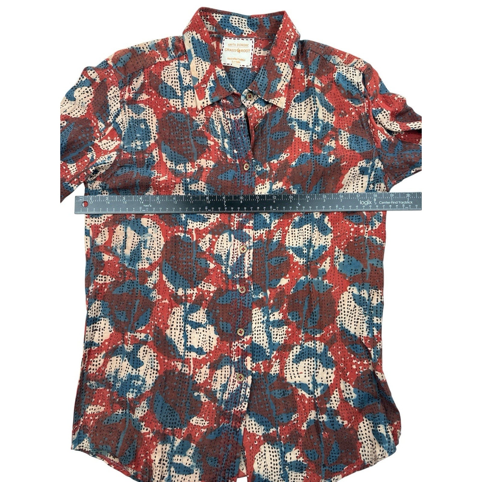 Anita Dongre Grassroot Handcrafted Floral Abstract Button Down Shirt Size S