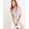 Madewell Linen-Blend Button-Up Drawstring Shirt in Stripe Distant Lavender S