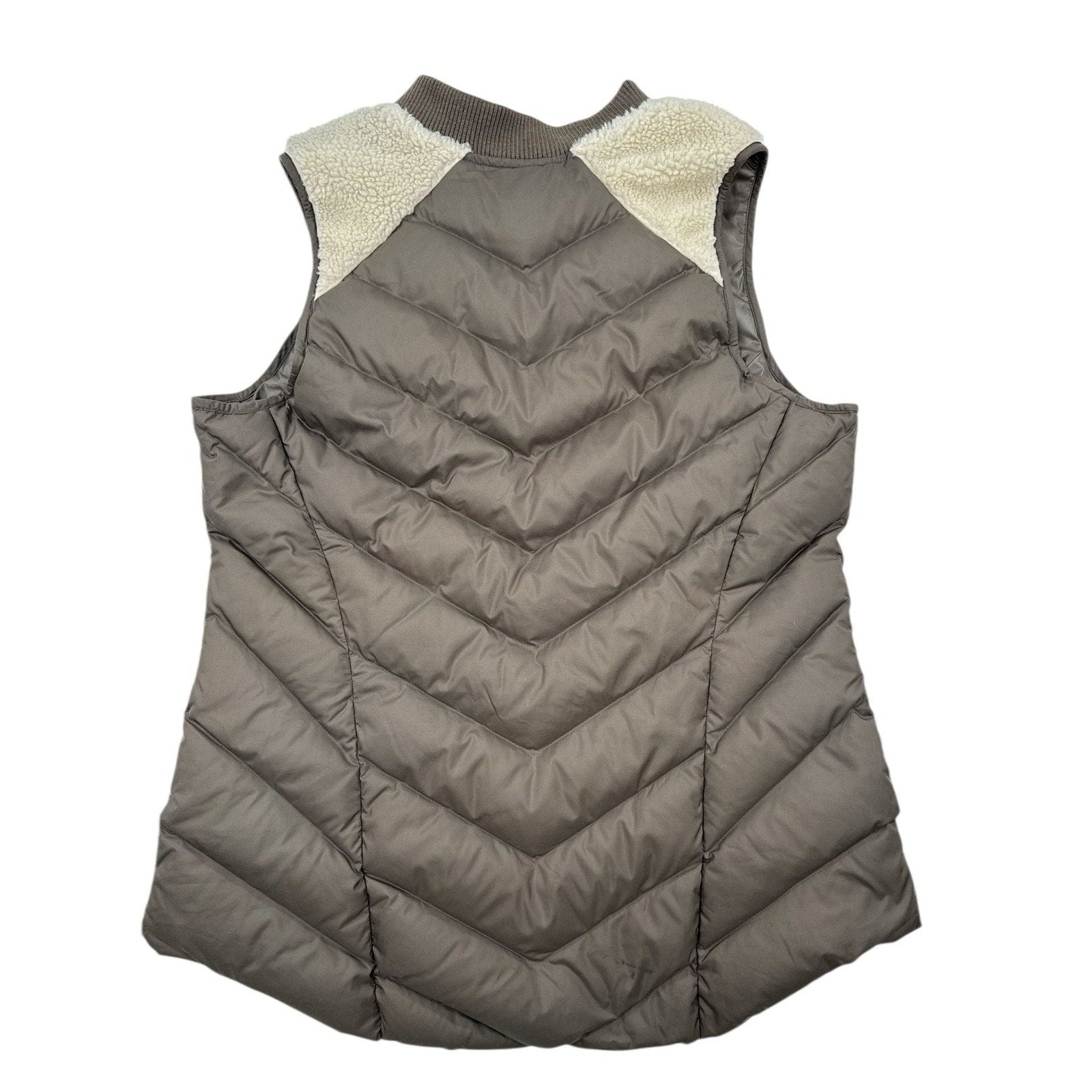 Athleta Tundra Responsible Down Sherpa Puffer Vest Brown Cream Size L