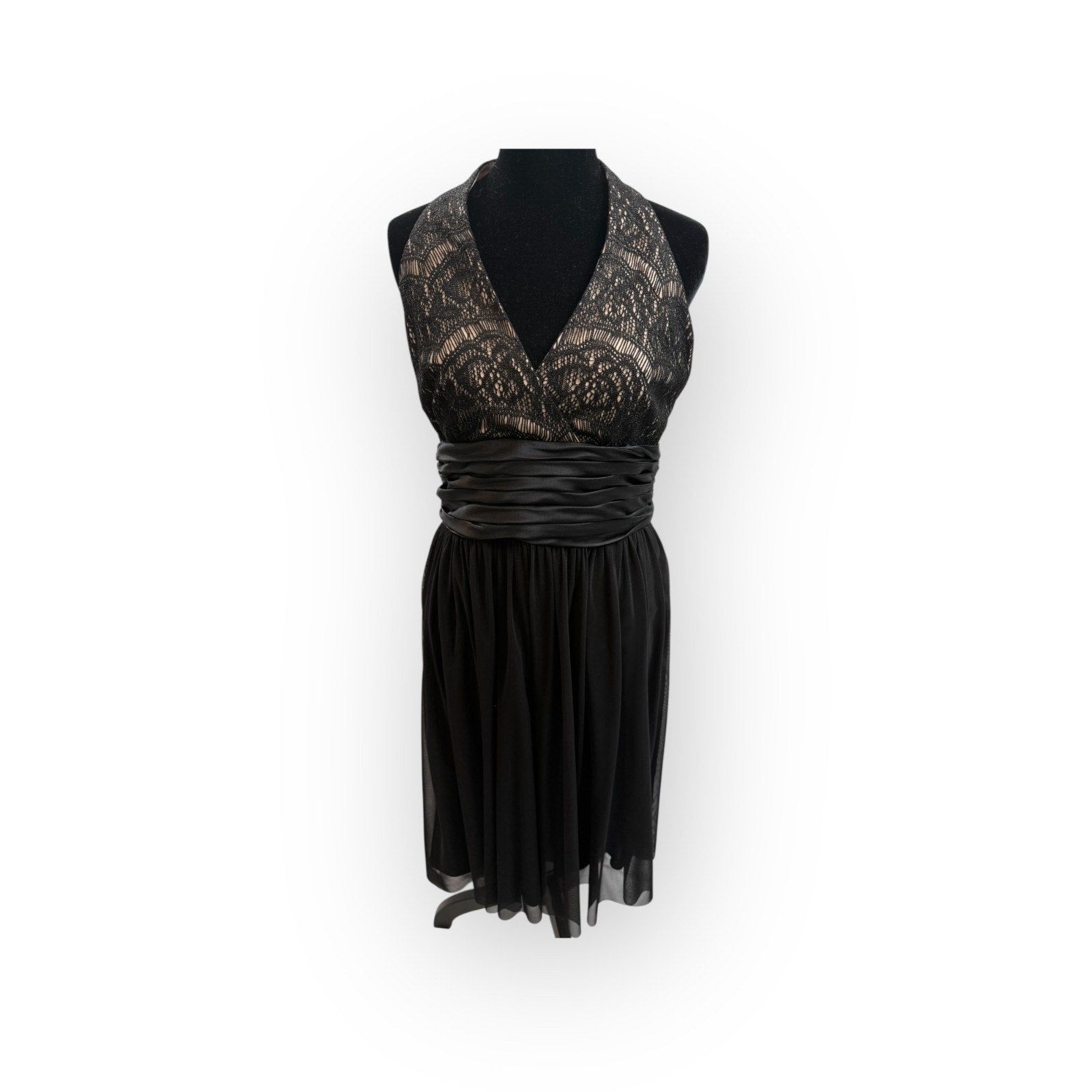 Maggy London Lace Silk Party Dress Black Size 10 Satin Tie