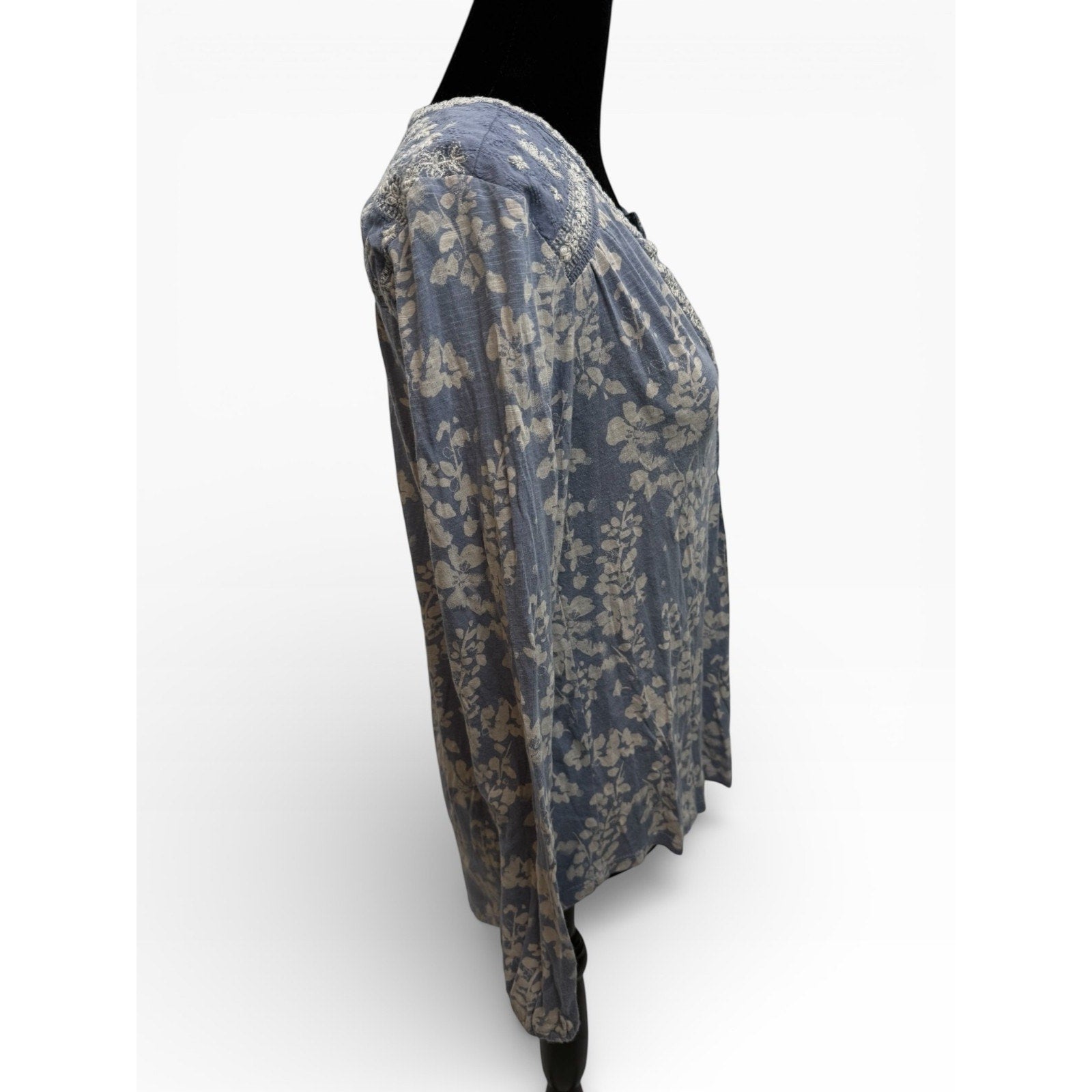 Lucky Brand Shirt Womens S Blue Floral Long Sleeve Boho Tunic