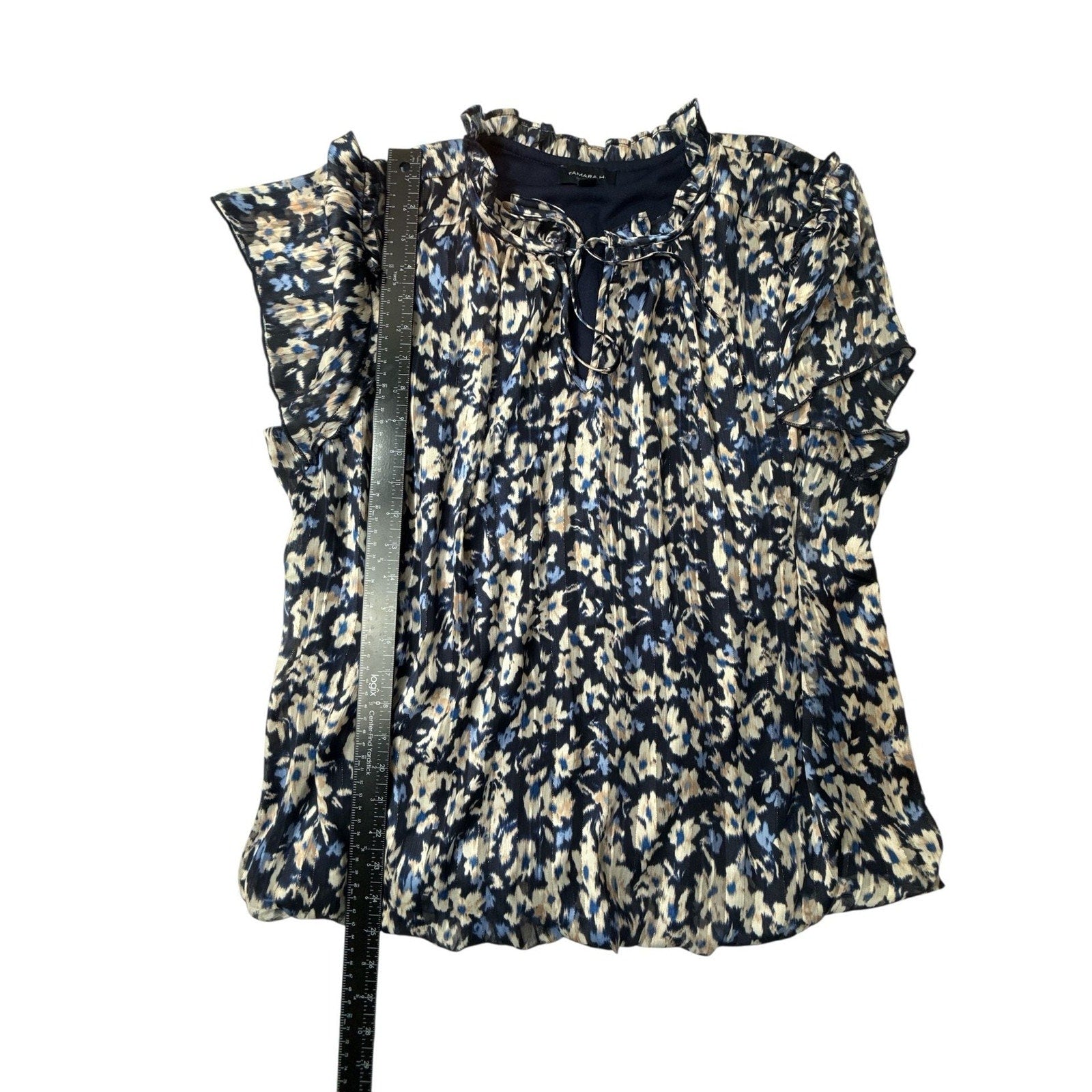 Tamara H Ruffle Cap Short Sleeve Blue Floral Blouse size 1X