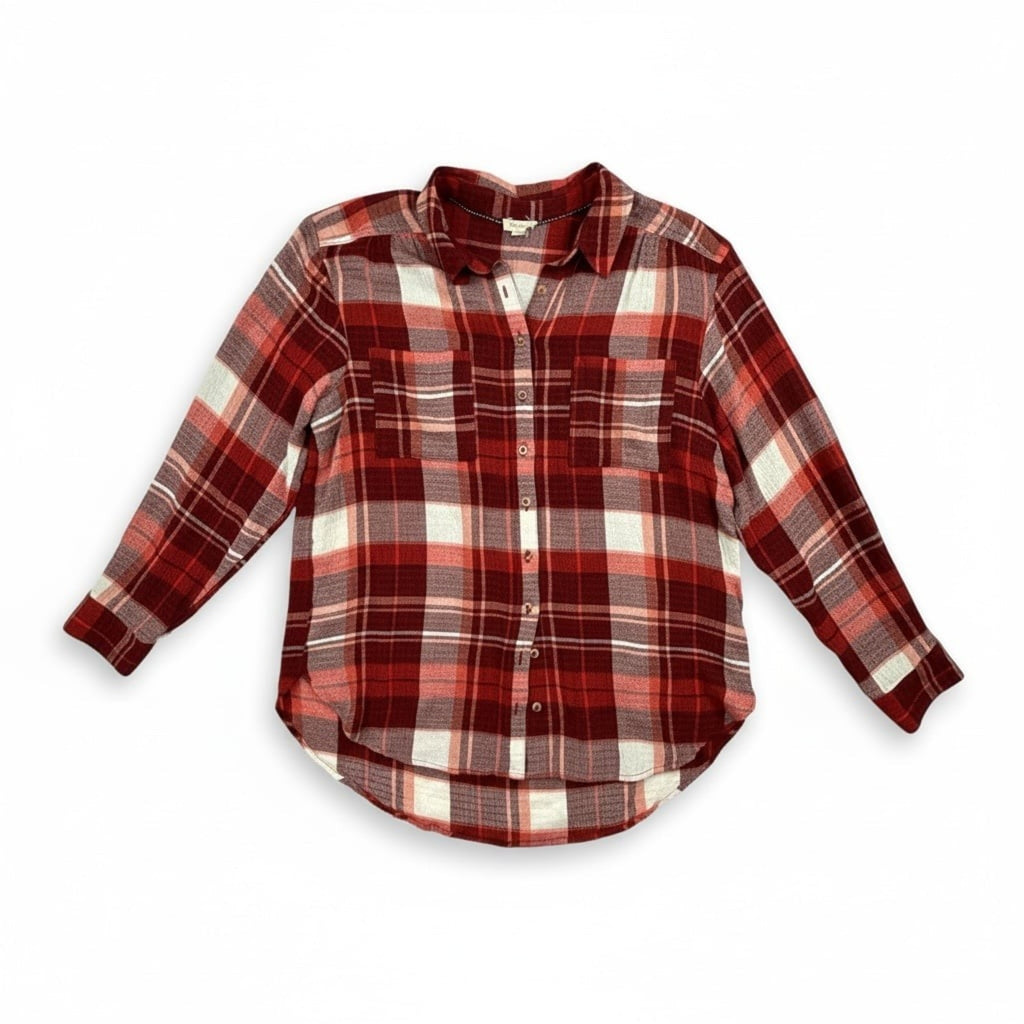 Pilcro by Anthropologie Red Plaid Button Down Flannel Shirt size M