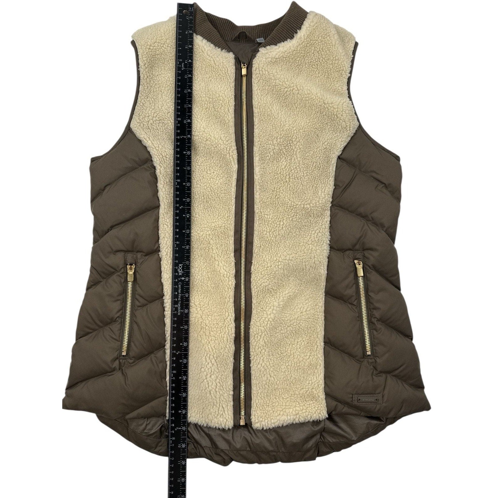 Athleta Tundra Responsible Down Sherpa Puffer Vest Brown Cream Size L