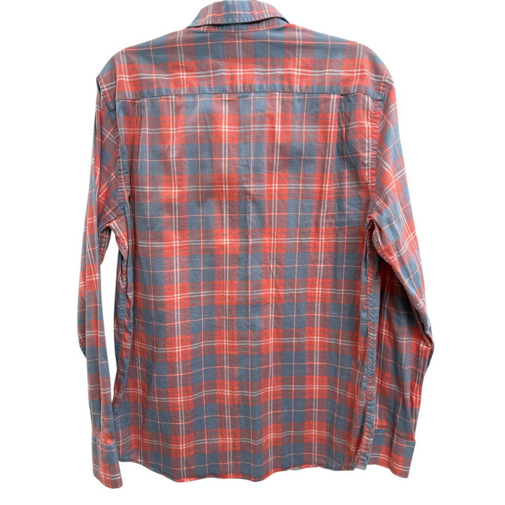 Mens Southern Tide Trim Fit Cotton Shirt Coral Pink Blue Plaid Size M