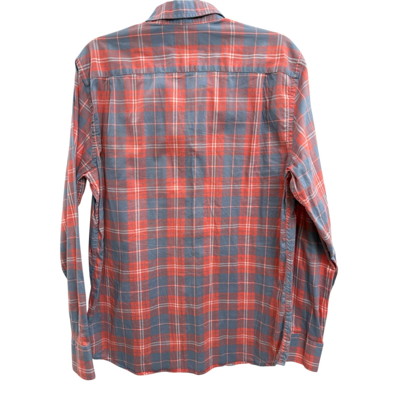 Mens Southern Tide Trim Fit Cotton Shirt Coral Pink Blue Plaid Size M