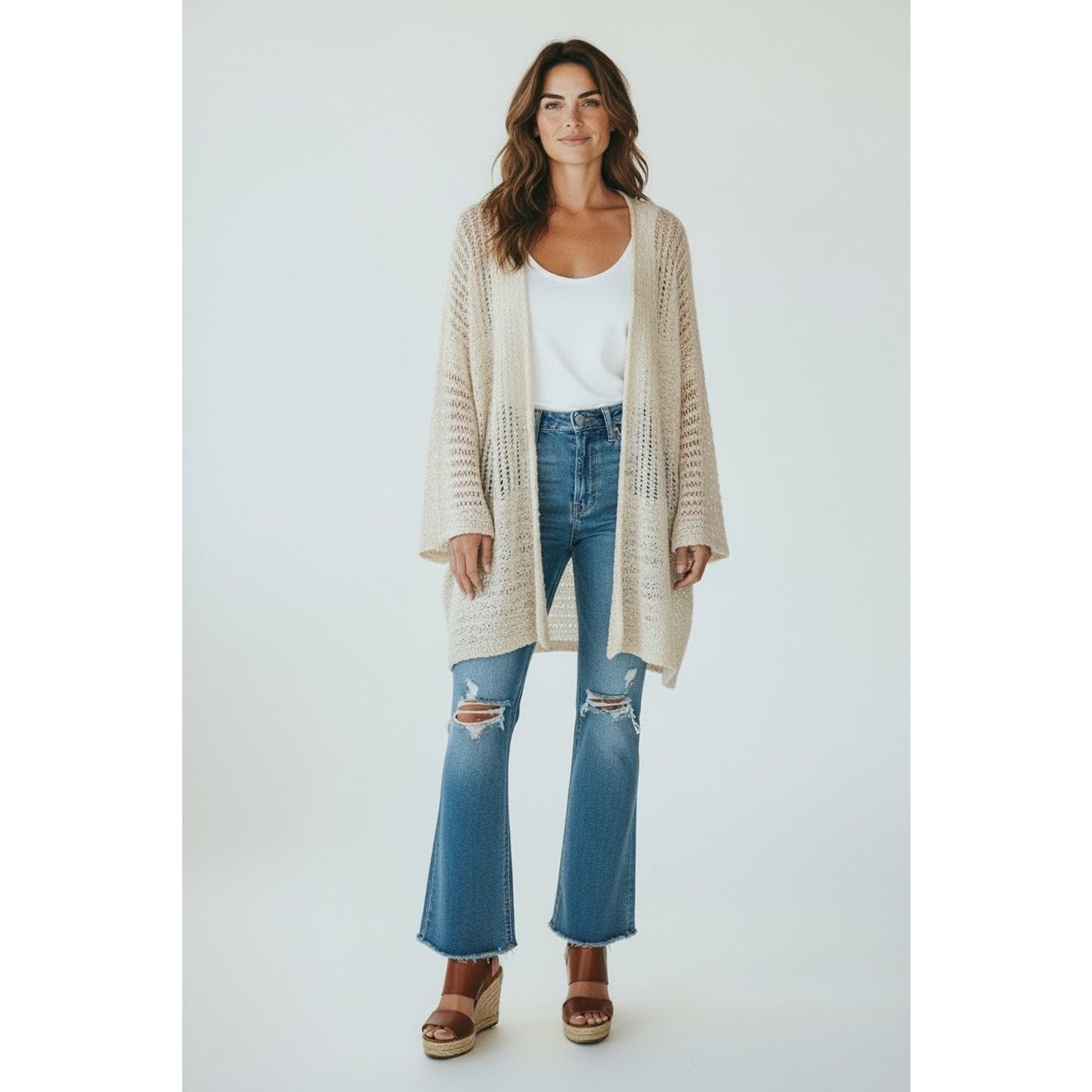 Free People Cream Ivory Knit Crochet Cardigan Size Small