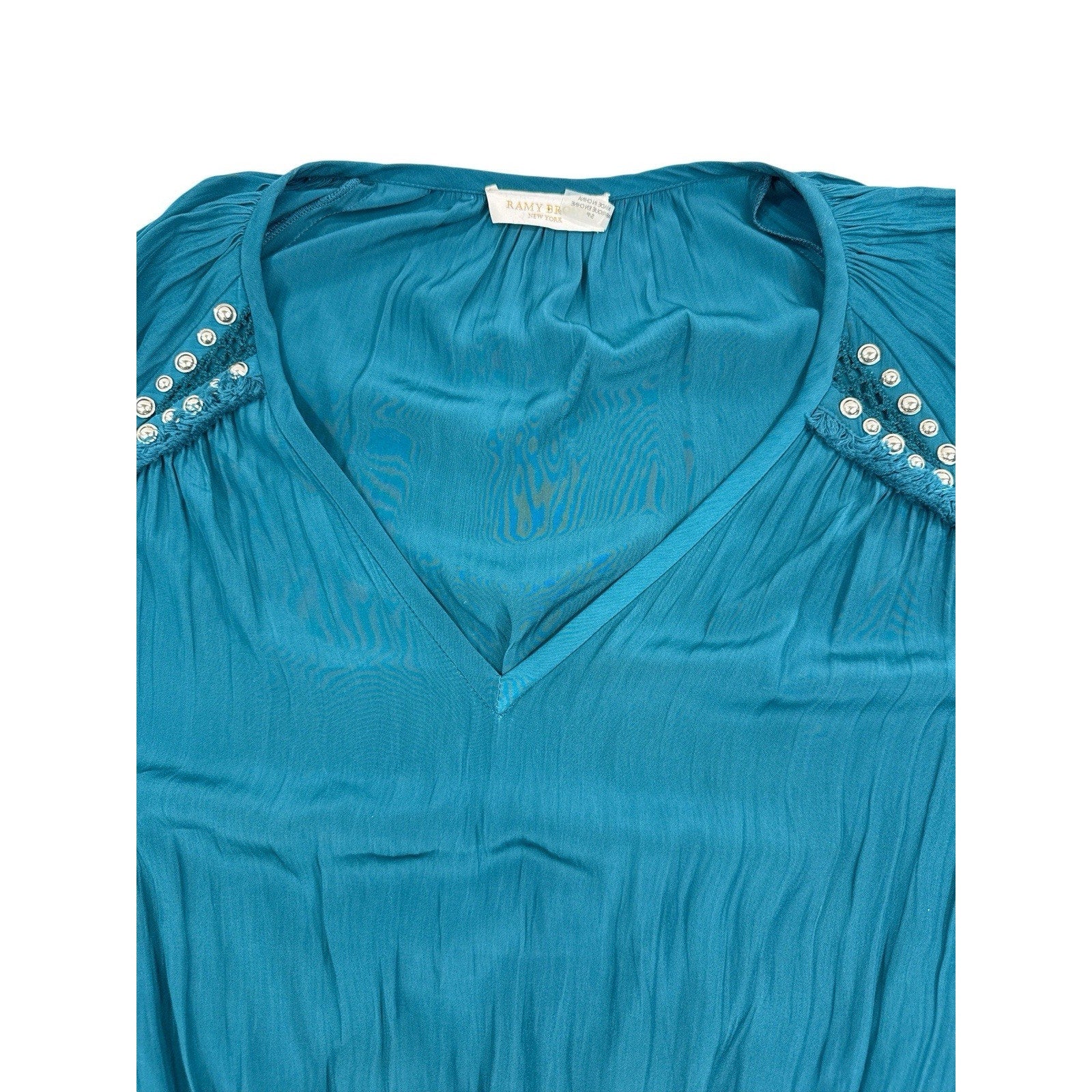 Ramy Brook Studded Mini Ruffled Dress Blue Green Teal Size S