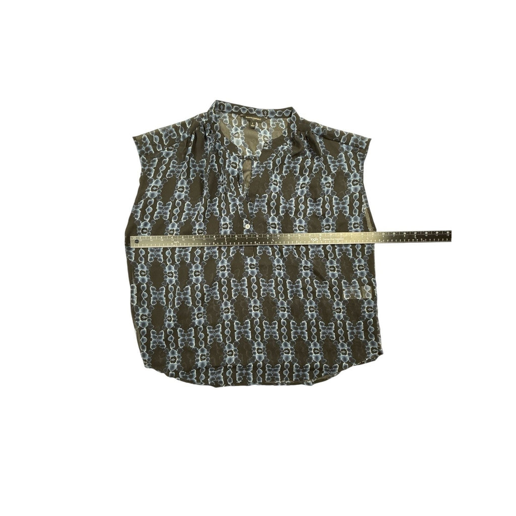 Banana Republic Sheer Black and Blue Geometric Print Cap Sleeve Blouse