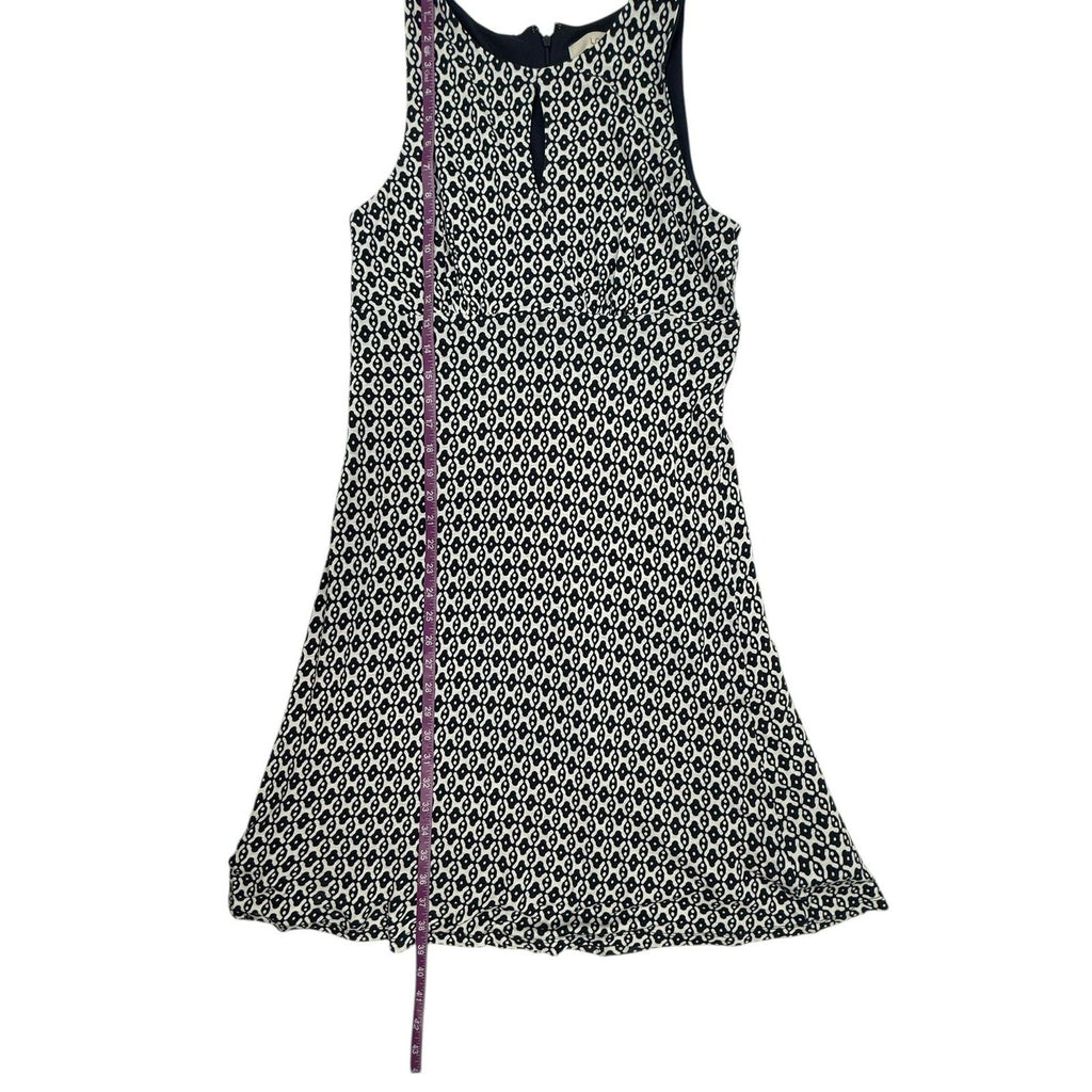Ann Taylor LOFT Navy and White Geometric Print Sleeveless Keyhole Swing Dress